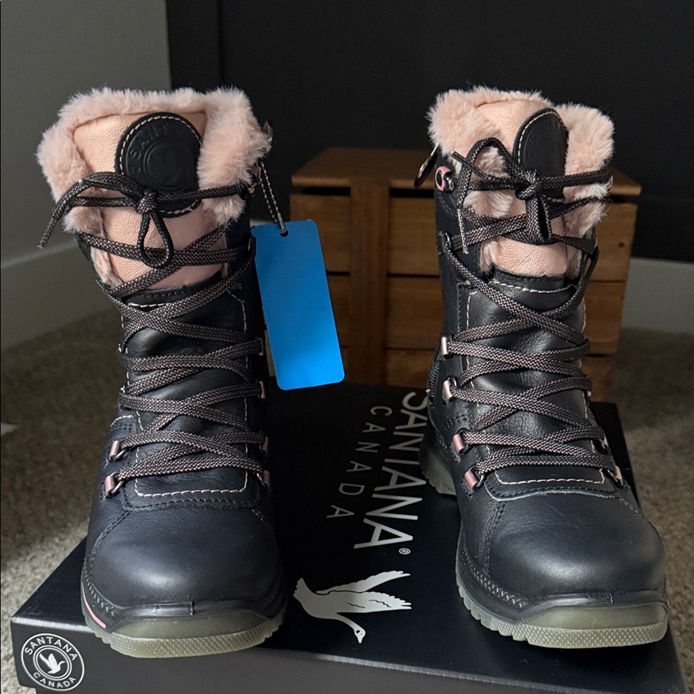 Santana Canada Majesta 3 Women's Black Leather and Pink Fur-Lined Boots size 8 - Picture 6 of 9